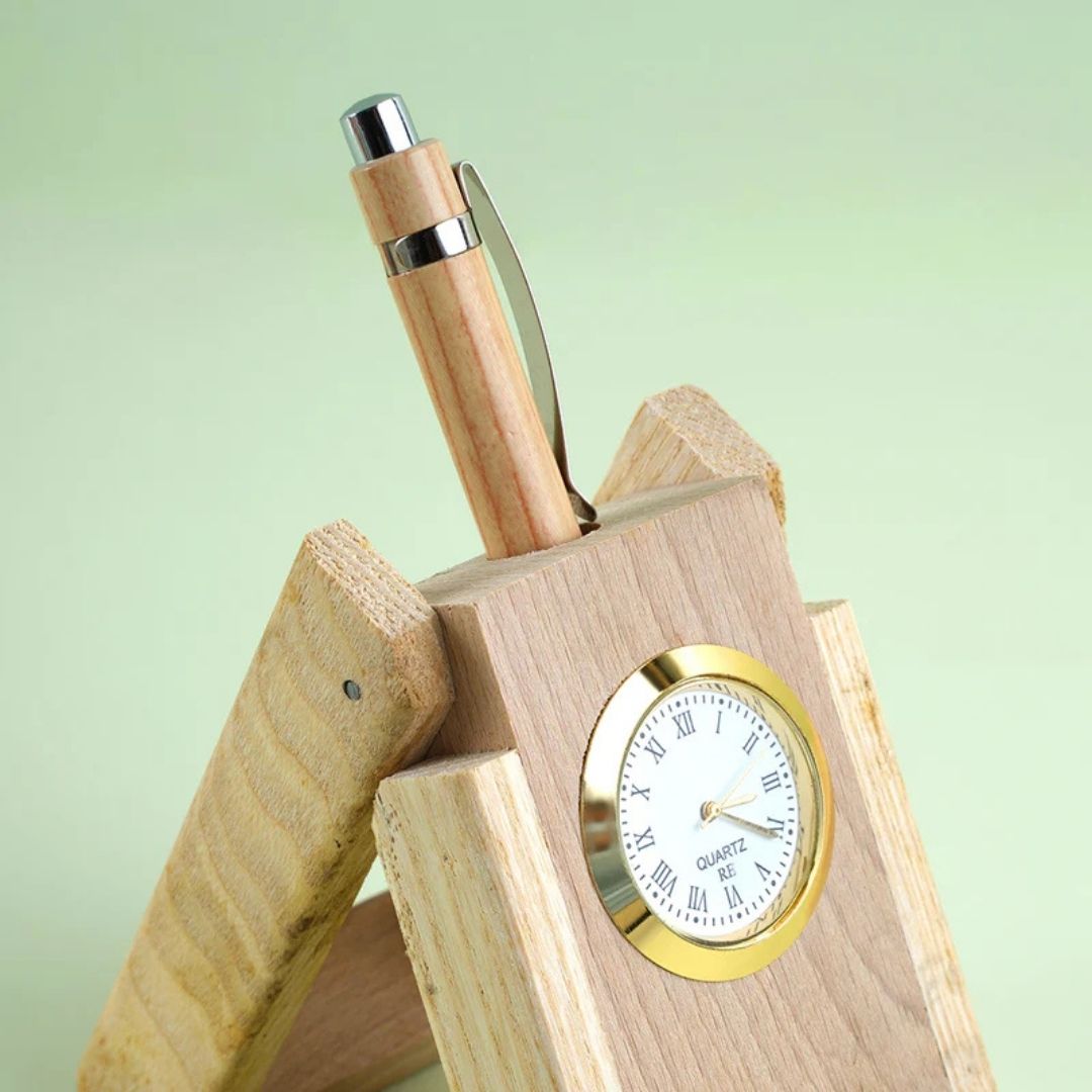 1779688996_Wooden Pen Holder with Clock for Corporate Gifts- 2
